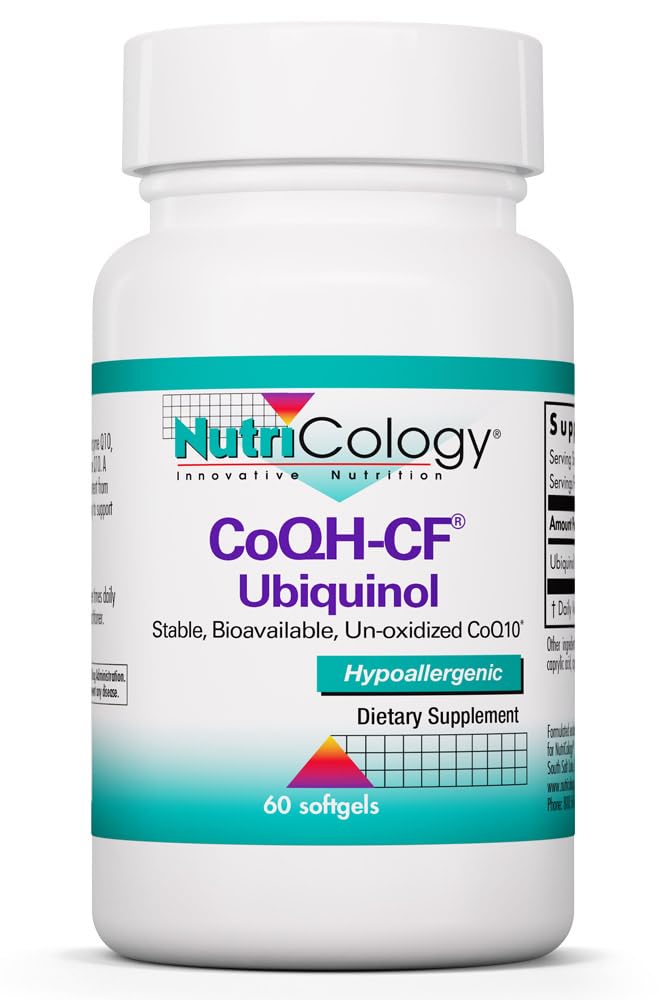 Nutricology CoQH-CF Ubiquinol 100mg Dodatek - Neoxidovaný CoQ10, Podporuje kardiovaskulární zdraví, Podpora imunitního systému, Stabilní, Biologicky dostupné, Softgels - 60 Počet