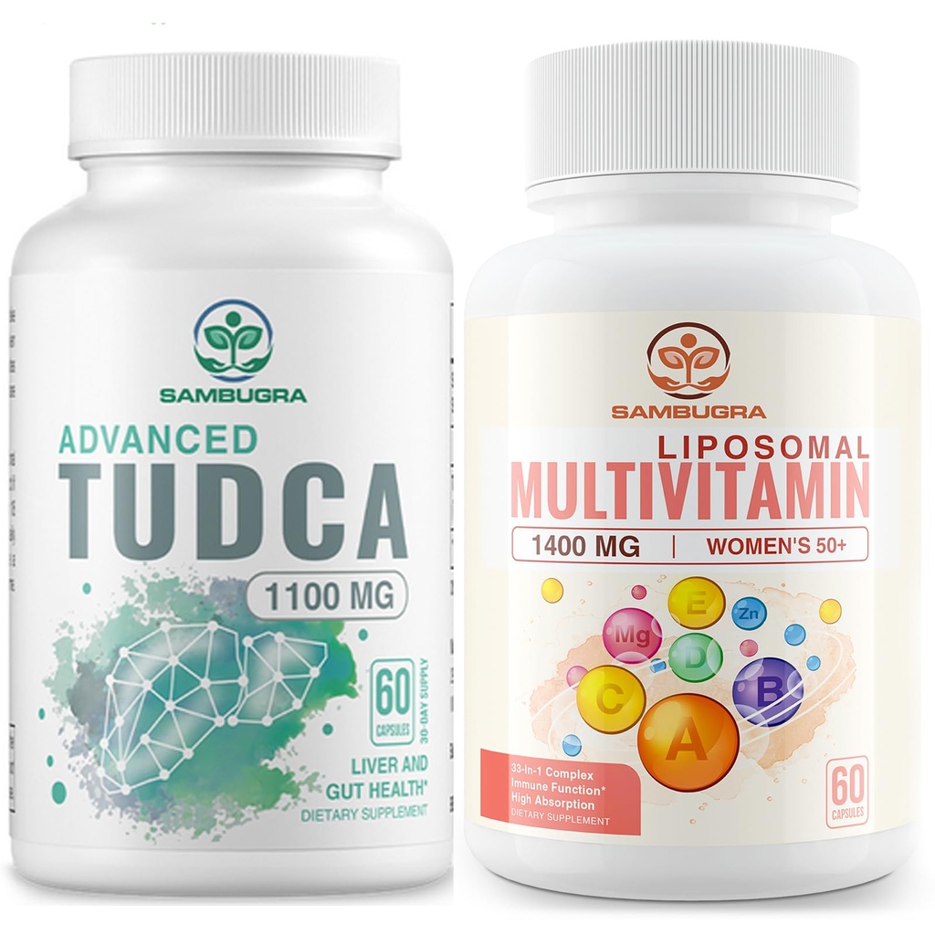 TUDCA doplňky 1100mg a Liposomal 33- in-1 Multivitamin dodatek, dodatek vysoké biologické dostupnosti, komplexní podpora pro zdraví (balení po 2)
