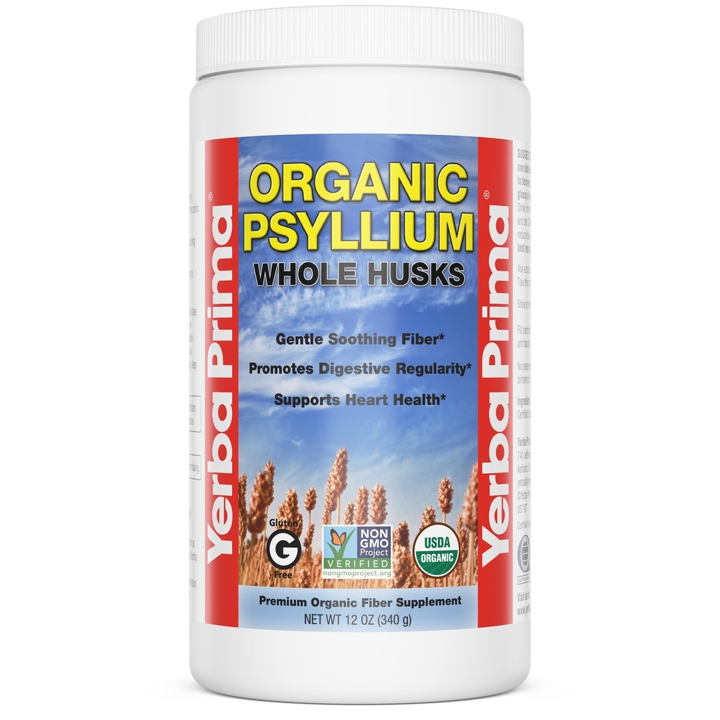 Yerba Prima Organic Psyllium Whole Husks 12 oz - Přírodní dietní doplněk vlákna, non GMO, gluten zdarma, Keto a Vegan Friendly for Regularity Support, Neochucené