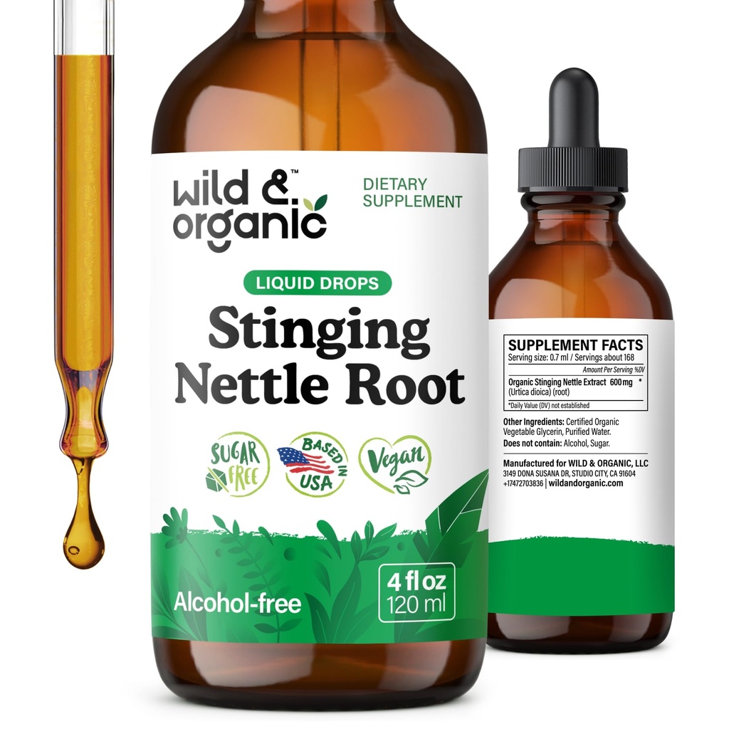 Wild & Organic String Nettle Tincture - Strečing Nettle Root Extract Drops for Men & Women - Liquid Urtica Dioica Supplement - Vegan, Sugar & Alcohol- Free - 4 fl oz