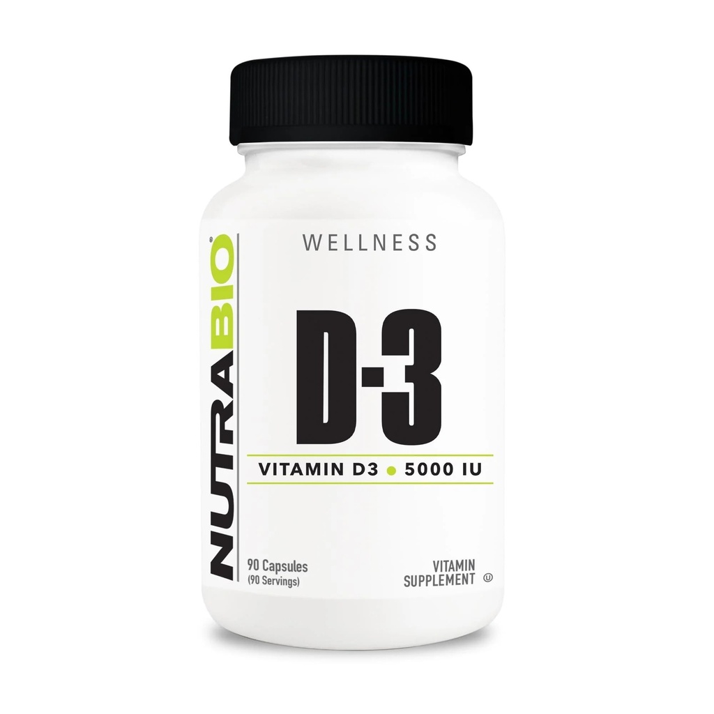 NutraBio Vitamin D (5000 IU), Imunitní podpora - 90 Zeleninové kapsle