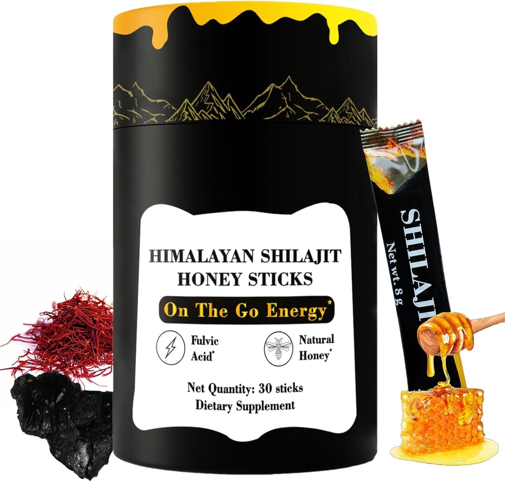 Himalájské čisté výživné Shilajit Honey Sticks Gold- Saffron, Honey - 75% Fulvic Acid, 85 + stopové minerály - pro muže ženy - 30 Sticks (Shilajit Honey 30 Sticks)