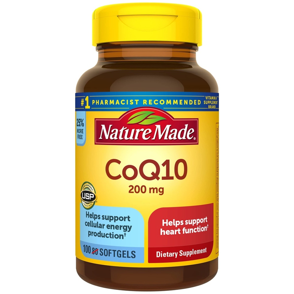Příroda vyrobena CoQ10 200 mg, dodatek stravy pro srdeční zdraví a buněčnou výrobu energie, 100 Softgels, 100 denní dodávky