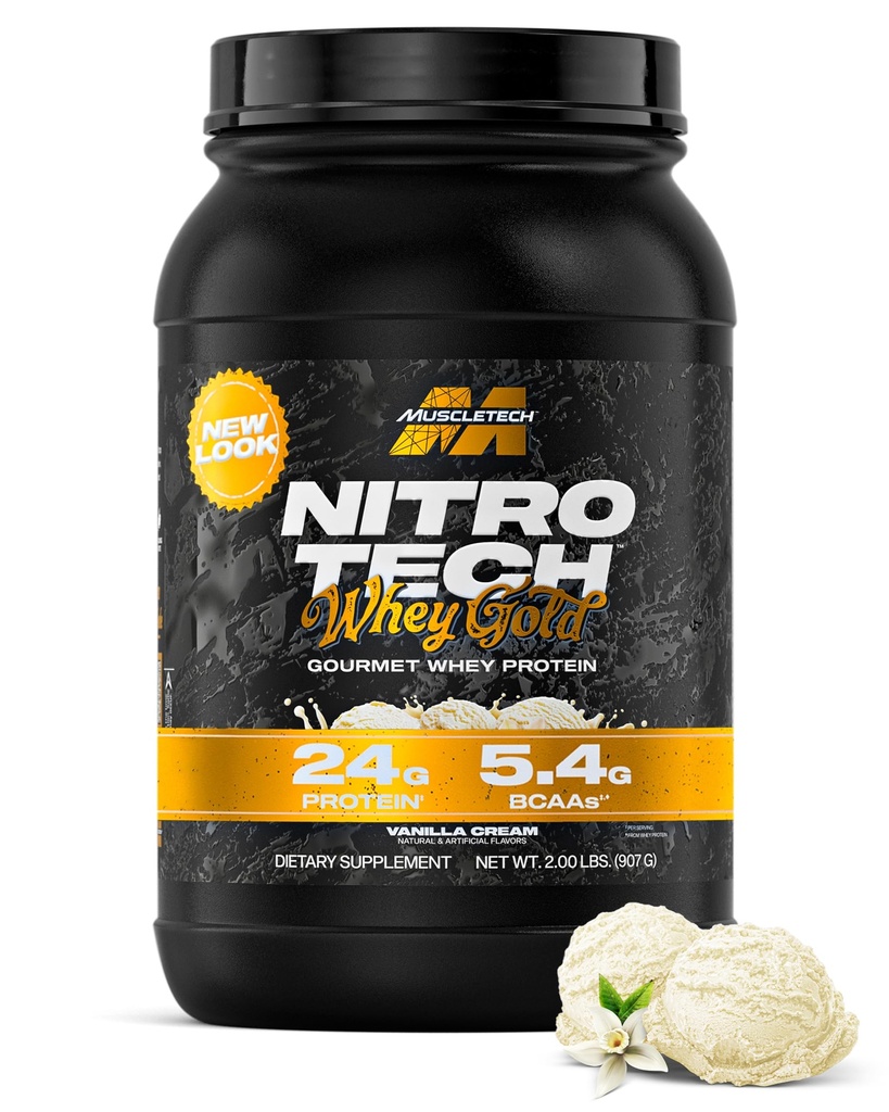 MuscleTech Whey Protein Powder (Vanilla Cream, 2LB) - Nitro- Tech Whey Protein Isolate Smoothie Mix for Lean Muscle & Recovery - 24g syrovátky pro ženy a muže - Balení May Vars