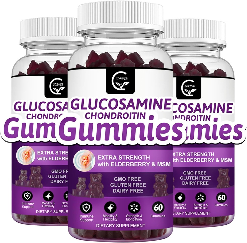 Glucosamine Chondroitin Gummies s MSM & Elderberry - Extra Strength Mobility & Flexibility Supplement pro dospělé, muže a ženy - 60 Chondroitin Gummies (3 Pack)