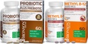 Bronson Probiotic 50 miliard CFU + Prebiotic s jablečným polyfenolem a ananasovým ovocným extraktem + methyl B12 5000 mcg vitamin B12 methylkobalamin