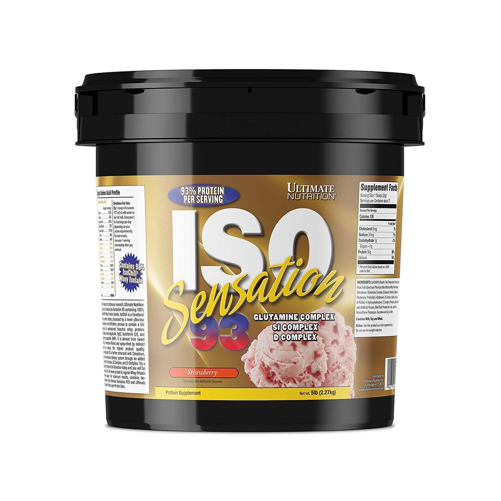 Ultimate Nutrition Iso Sensation 93 with Glutamine, Syrovátkový protein izolát prášek, 30 gramů proteinu, Nízké sacharidy protein shakes, Keto Friendly, 5 Pounds, Jahodové aroma