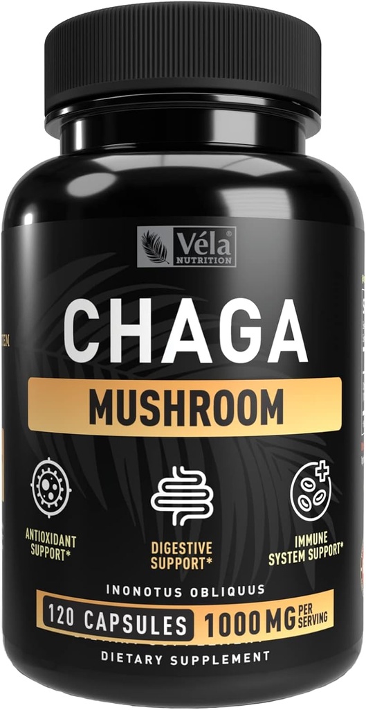 Véla 's Chaga Houbový dodatek Houbová kapslí 124; 1500 mg na porci 124; 120 Kapsle (Chaga Houba (120 Počet))