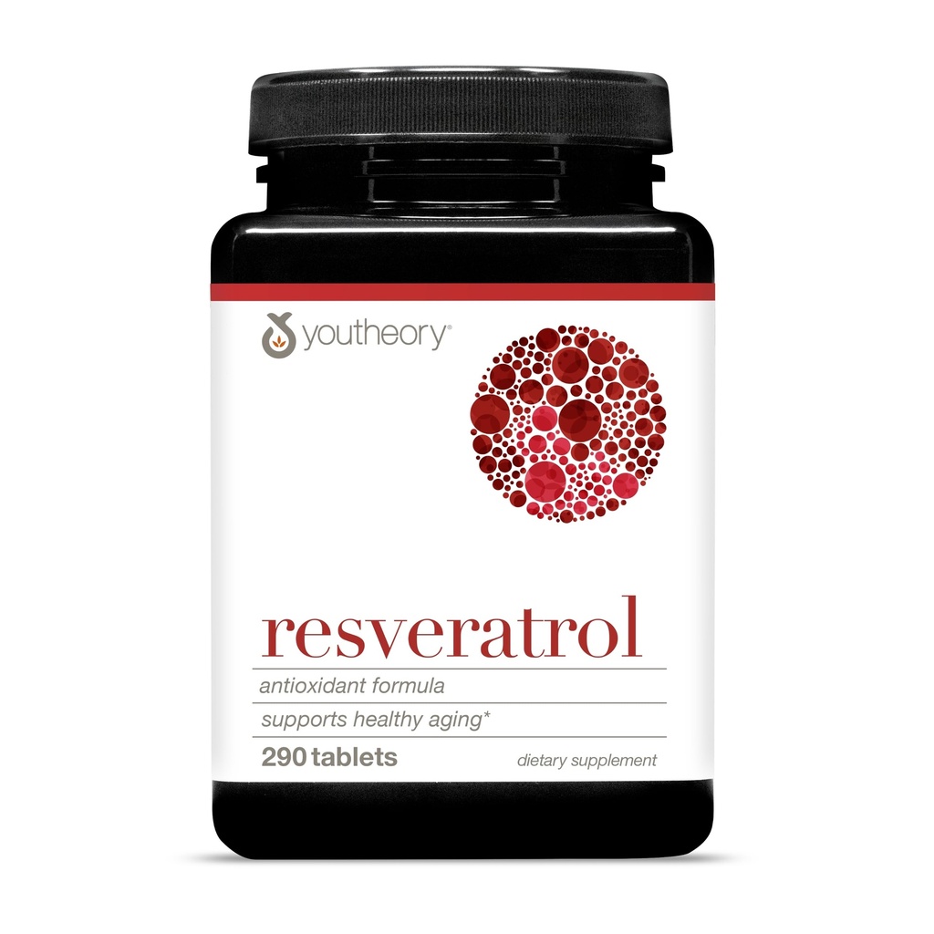 Youtheory Resveratrol Advanced Antioxidant Formule - Premium Antioxidant Supplement with Super-Fruit Blend - Obsahuje ResVida - Dairy, Soy & gluten zdarma - 290 Tablety