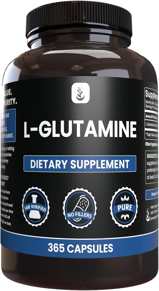 PRŮVODNÍ INGREDIENTY L- glutamin (365 tobolek) Ne hořčík nebo rýžové plnidla, Vždy čisté, Laboratorní ověřené