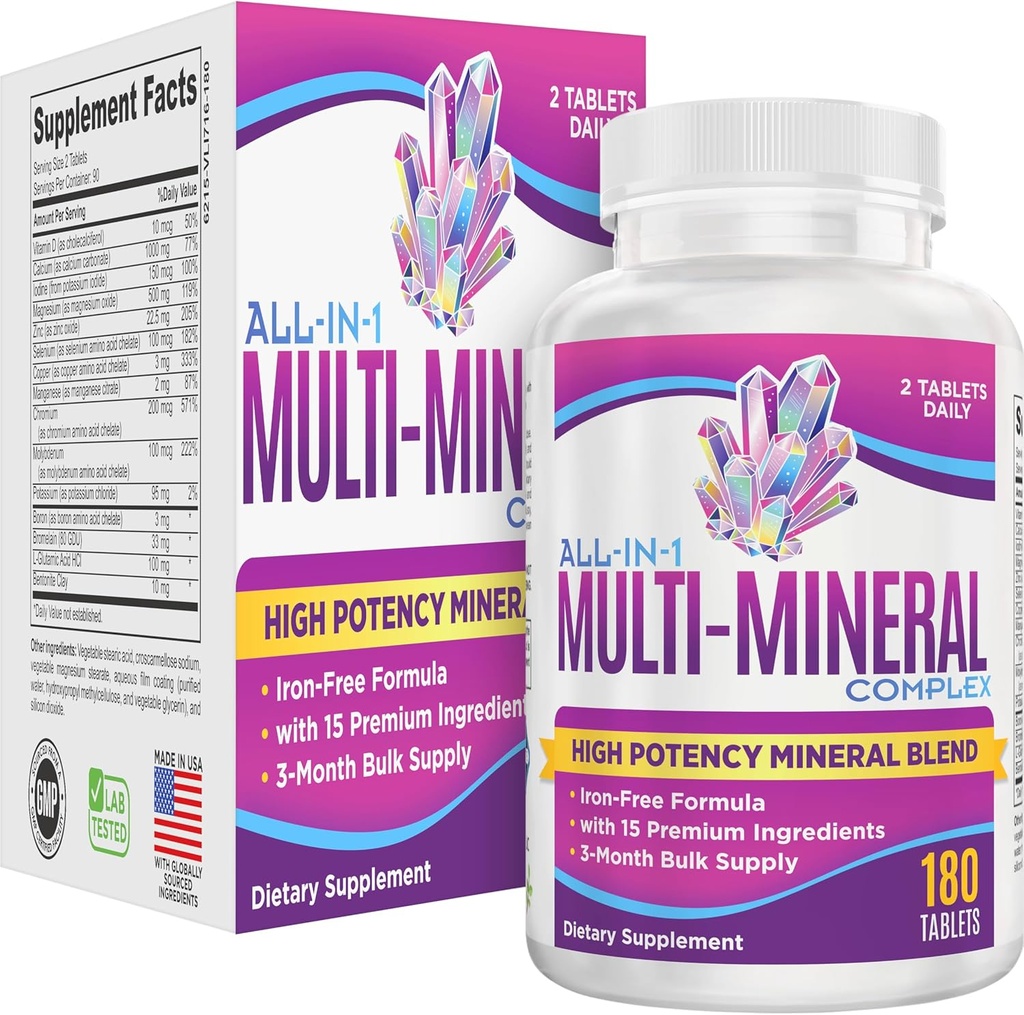 All- in-1 Multiminerální doplněk Směs (Železo Free Formule) Multiminerály 124; Stopy Minerály 124; High- Potency Multi Minerální doplňky 124; Minerální komplex 124; 90- Day Bulk Dodávka 124; 180 Tablety