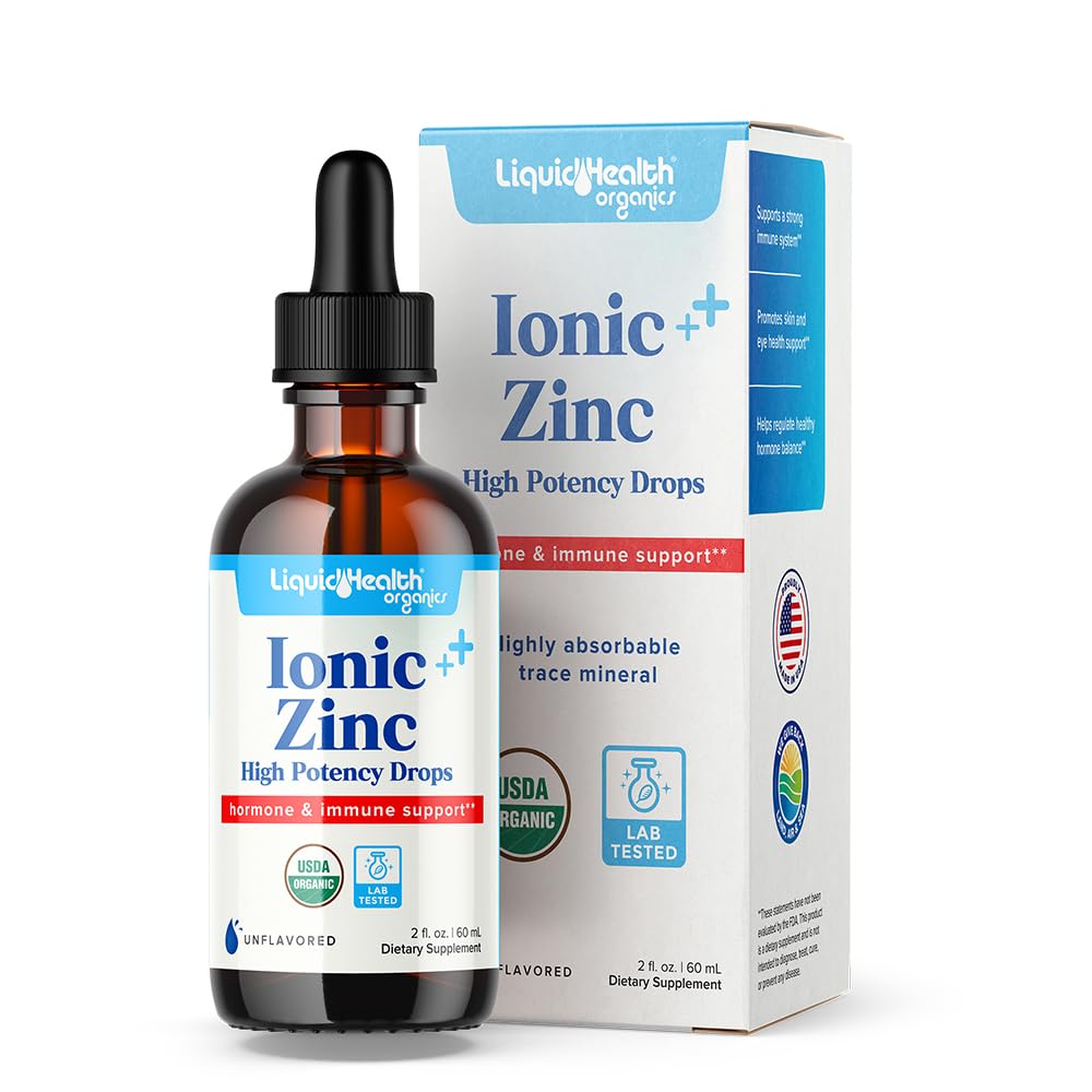 LIQUIDHELTH USDA Organic Ionic Zinek High Potency Drops - Stopa Minerální tekutý vitamin dodatek pro dospělé a děti - imunitní a stravitelná podpora, kůže a zranění zdraví - USA Made, Vegan, Non- GMO (2 oz)