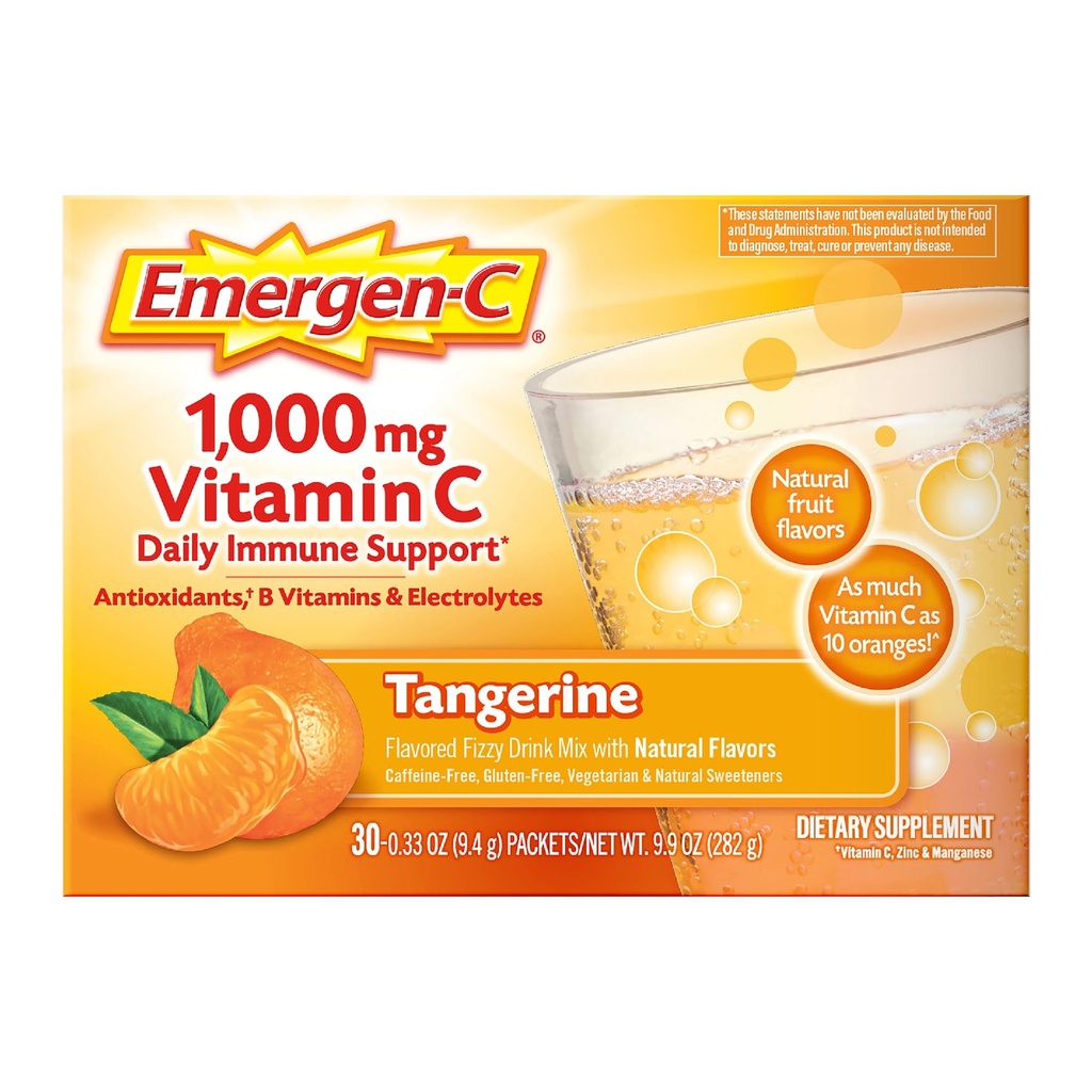 Emergen- C 1000mg Imunitní podpora vitaminu C Powder Tangerine 30CT zahrnuje zinek, mangan, 7 B vitaminy a elektrolyty pro návrat do školy Essentials