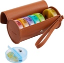 FGCase Týdenní pilulka Organizátor 2 krát denně Velké 7 den Rainbow Pill Box s hnědou PU kůže pouzdro přenosné cestovní medikace Kontejner AM PM Pill Box pro vitamíny, rybí oleje, medicína, doplňky
