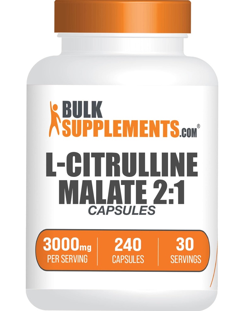 BulkSupplements.com L- Citrulline Malate Capsules - jako L- Citrulline Malate 2: 1, Dodatek k oxidu dusnatému - Gluten Free, 8 Kapsle per Serving (3000mg), 240 Počet (Balení po 1)
