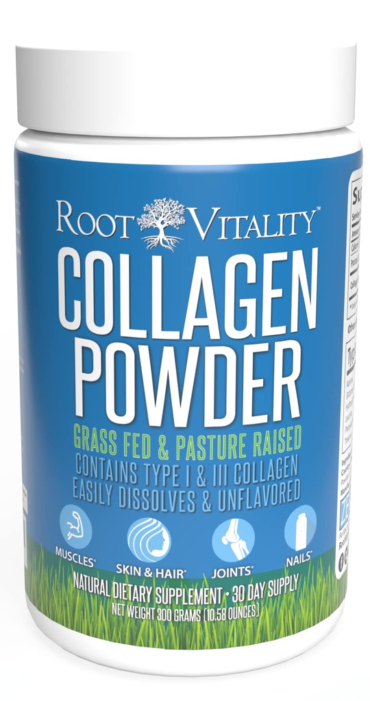 Root Vitality Kolagen Peptidy Powder - Grass- Fed, Pasture- Zvýšený hydrolyzovaný protein dodatek pro pleť, vlasy, a nehty - Non- GMO, Nulový cukr Denní dodatek pro muže a ženy (30 Služení)