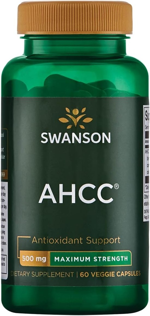Swanson Maximální síla AHCC - Podpora pokročilé imunitní podpory - Přírodní doplněk Napomáhání NK buňky & Podpora jater - (60 Veggie Kapsle, 500mg každý)