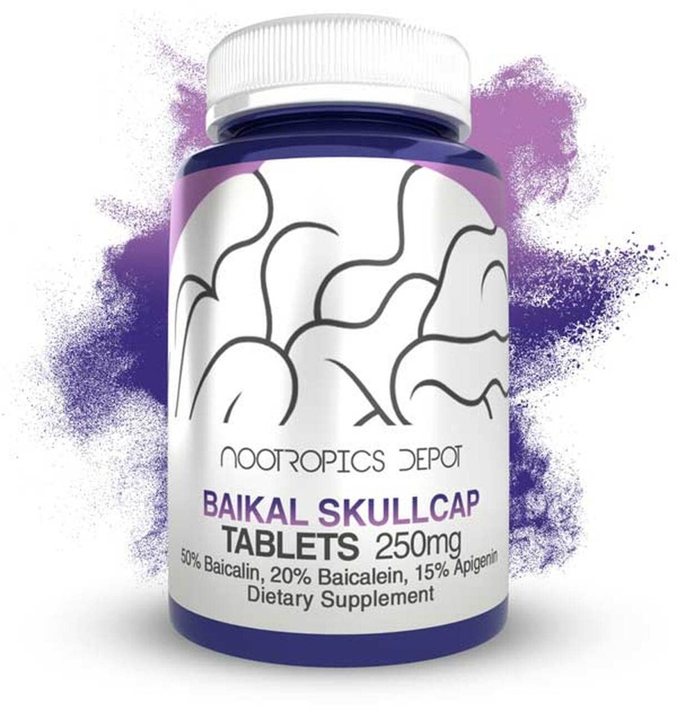 Nootropics Depot Baikal Skullcap Extract Tablet CLAS124; 250mg CLAS124; 60 Count CLAS124; > 15% Apigenin, > 20% Baicalein, > 50% Baicalin