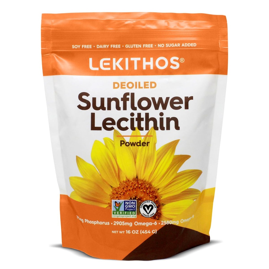 Deoiled Sunflower Lecithin Powder 16oz, Denní Lecithin dodatek pro vaření, pečení a gumy, 1760mg Fosfatidyl Choline dodatek - Skvělé pro ucpané mléčné kanálky! 65 Servings, Non- GMO