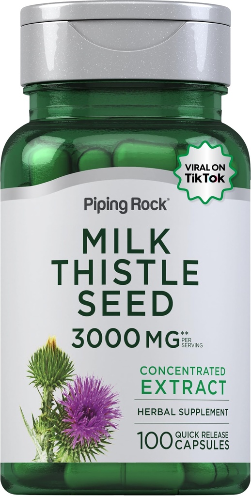 Piping Rock Milk Thistle Dodatek 3000mg PHARMAN 124; 100 kapslí PHARMAL 124; Koncentrovaný bylinný extrakt PHARMAL 124; Non- GMO, gluten zdarma