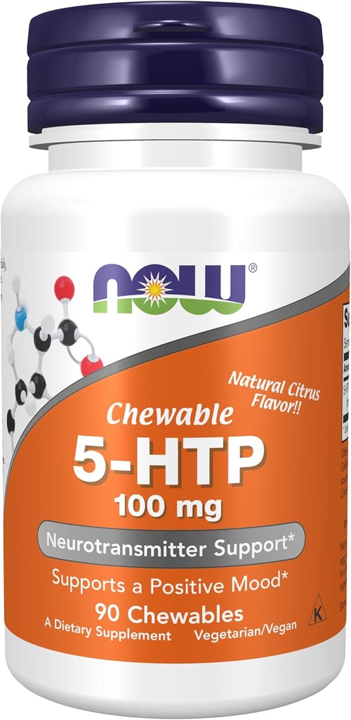 Nyní Potraviny doplňky, 5-HTP (5-hydroxytryptofan) 100 mg, neurotransmiter Support *, 90 Chewables