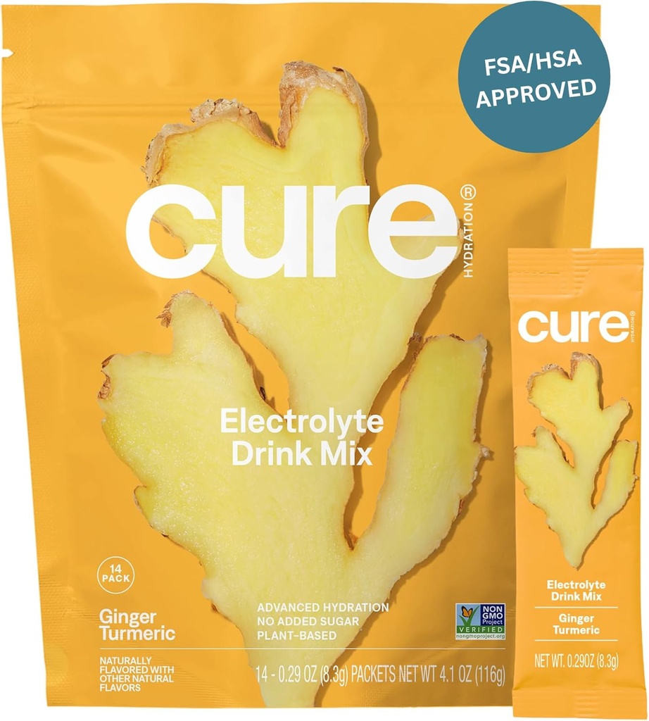 Léčba Hydratace 124; Plant- based Electrolyte Drink Mix 124; No Add Sugar CLAS124; FSA- HSA CLAS124; Dehydratace Relief Powder Made with Coconut Water CLAS124; Non- GMO CLAS124; Vegan CLAS124; Pouch 14 Packets - Ginger Turmeric