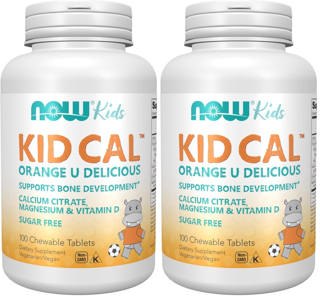 Nyní doplňky, Kid Cal s vápníkem Citrát, hořčík a vitamín D, Tart Orange, 100 Žvýkačky, Balení květen Vary (Balení po 2)