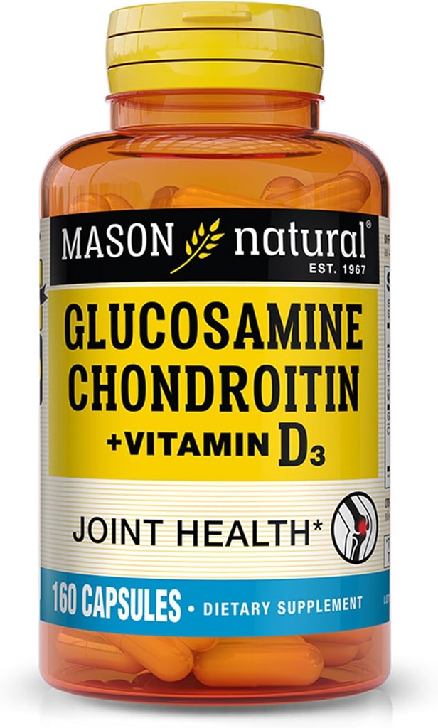 MASON NATURAL Glucosamine Chondroitin Plus Vitamin D3 - Podporuje společné a kostní zdraví, lepší mobilitu a pružnost, 160 Kapsle