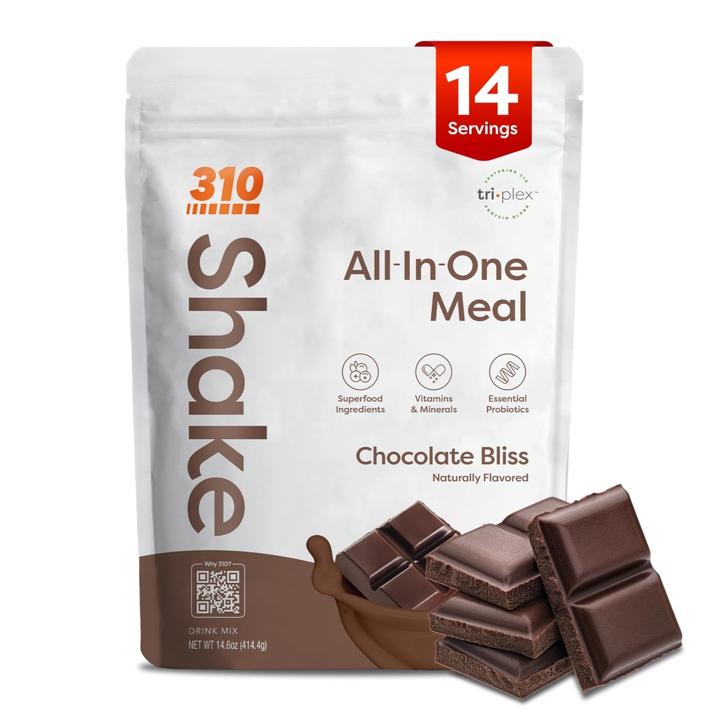 310 Nutriční All- In- One Strava Náhrada Shake Powder - Plant- Based Protein Smoothie Blend w / High Fiber, Probiotika & Adaptogens - Low Carb, Vegan, Keto & Paleo Friendly - Chocolate Bliss - 14 Srv