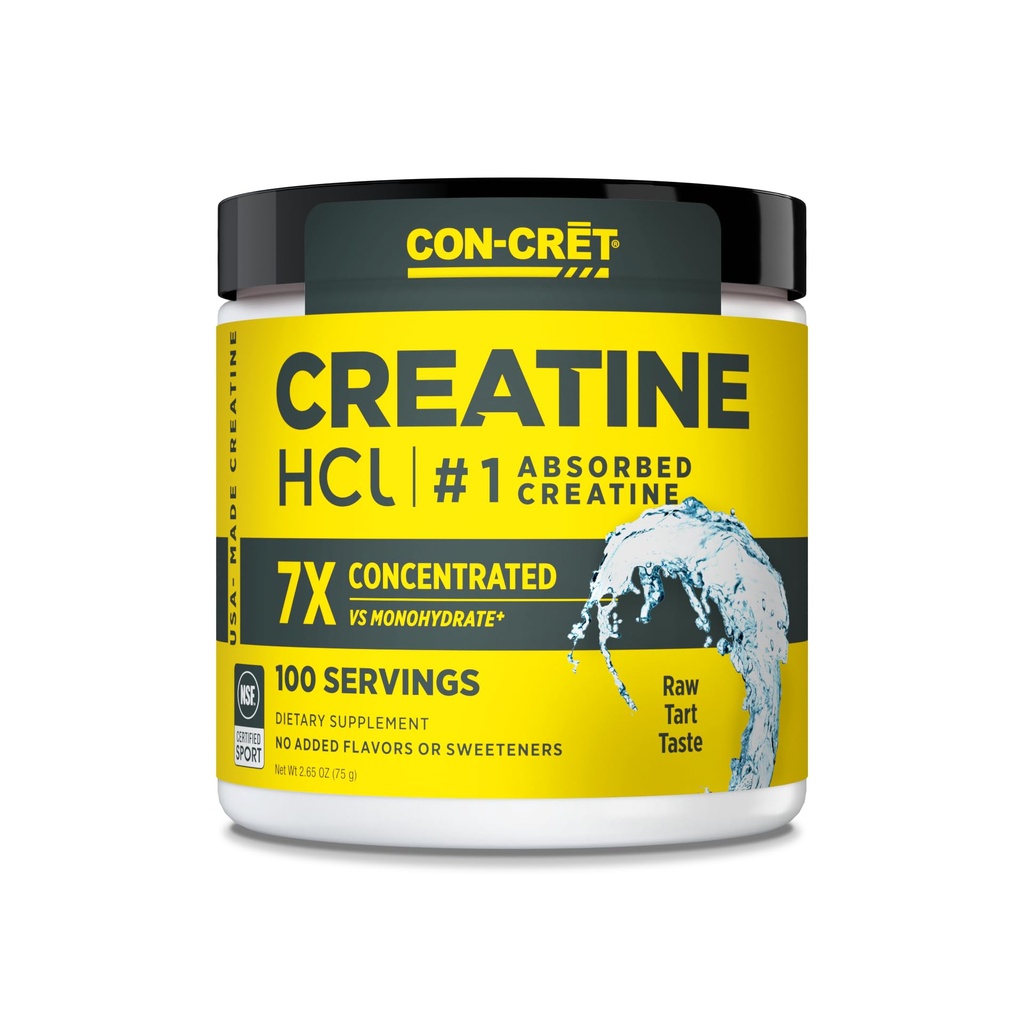 CON-CRET Creatine HCl Powder 124; Muscle, Cognitive, Cellular Energy Support CLAN124; No Bloating or Cramps CLAN124; USA Made & NSF Certified CLAN124; Neochucené (100 Serving)
