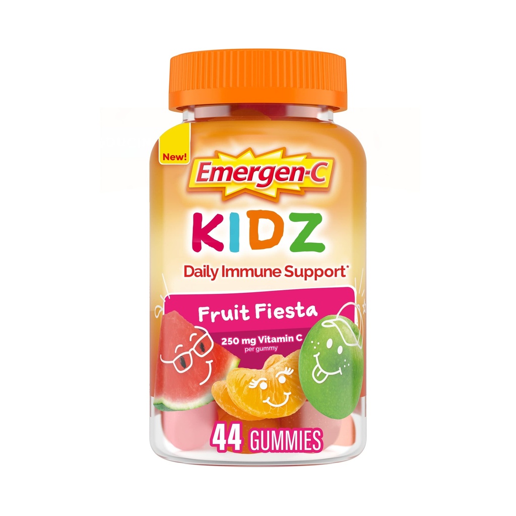 Emergen- C Kidz Denní Imunitní Support Dietní doplňky, Ochucené gumy s vitamínem C a B Vitamíny, Ovoce Fiesta Ochucené gumy, Zpět do školy Essentials - 44 Počet