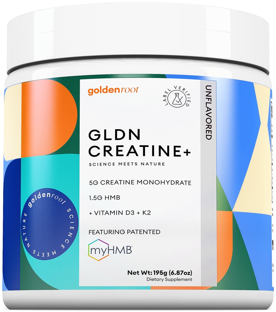 GLDN Creatine - kreatin Monohydrát s HMB pro trvalou podporu svalů a obnovu s vitamínem D3 a K2 pro kosti a společné zdraví - Navrženo pro ženy a muže - Neochucený prášek - 30 Serve