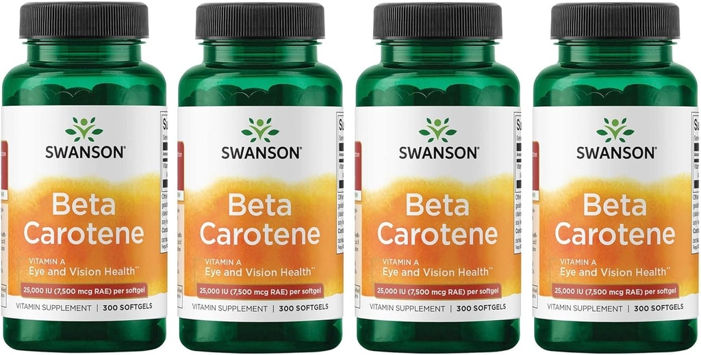 Swanson Beta- karoten Vitamin A 25000 IU Softgels - Kůže, oko a imunitní systém Zdraví - Antioxidant Support - 7500 mcg (300 Softgels) (4 balení)