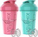VELOMIX -2 Pack- 20 oz Lahvičky s proteinem pro proteinové směsi - 2x Wire Whisk CUP 124; Leak Proof Shaker Cups pro proteinové třepačky a předcvičení CUP 124; Lahvička s proteinem (růžová / tyrkysová)