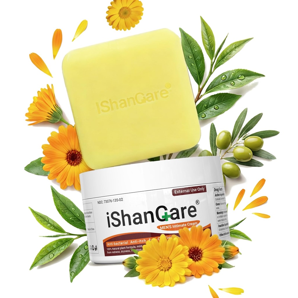 ishancare Balanitis Treatment for Men: Tea Tree Oil Soap & Organic Natural Cream – Natural Intimate Care Set for Itching, Redness, Dryness & Chafing – Calms Redness & Restores Comfort for Men