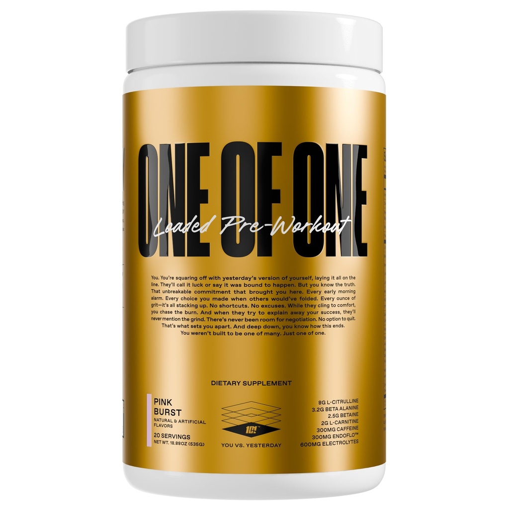 Jeden z ONE Loaded Pre- Workout - High- Stim Energy, Focus & Endurance with EndoFlo ™, Genius Pure ™ Alpha GPC, NeuroRush ™, Dynamine ®, No Crash, Gluten Free - Pink Burst