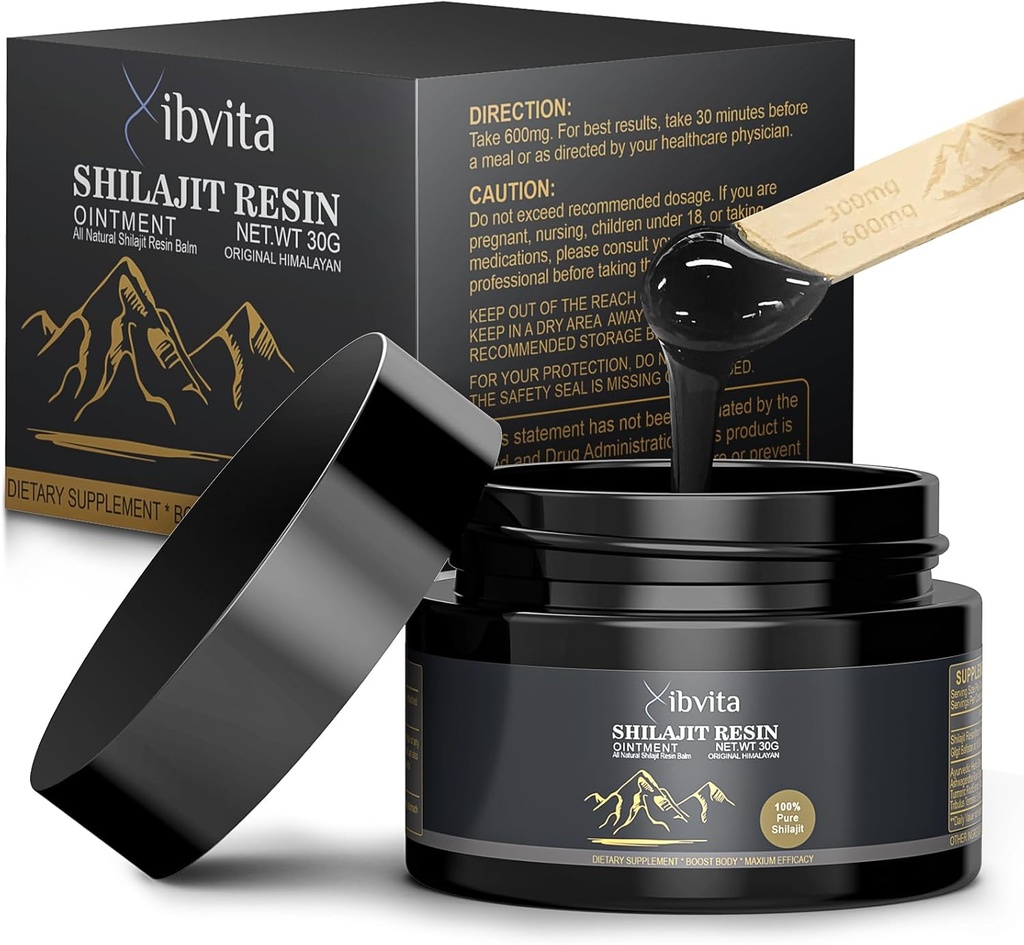 Čisté himalájské organické Shilajit Resin - 600mg shilajit pro muže a ženy, přírodní himalájské shilajit s Fulvic Acid & 85 + Stopy Minerály dodatek pro energetický boost a imunitní podporu, 30 Grams