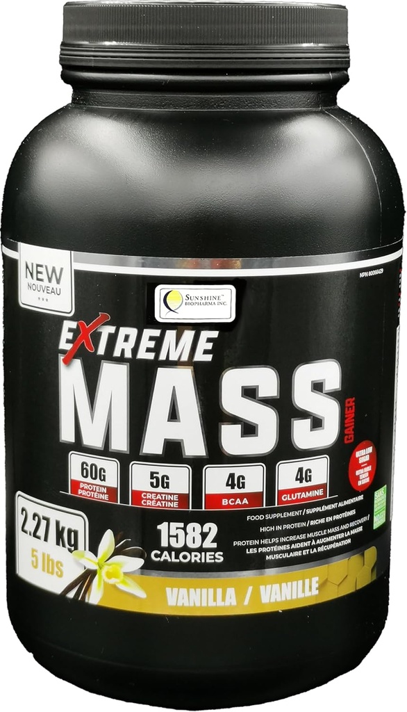 Extrémní hmotnost Gainer Muscle Builder, 5 liber (2.27 kg) Nízký cukr vysoké kalorie pro intenzivní cvičení (Vanilla)