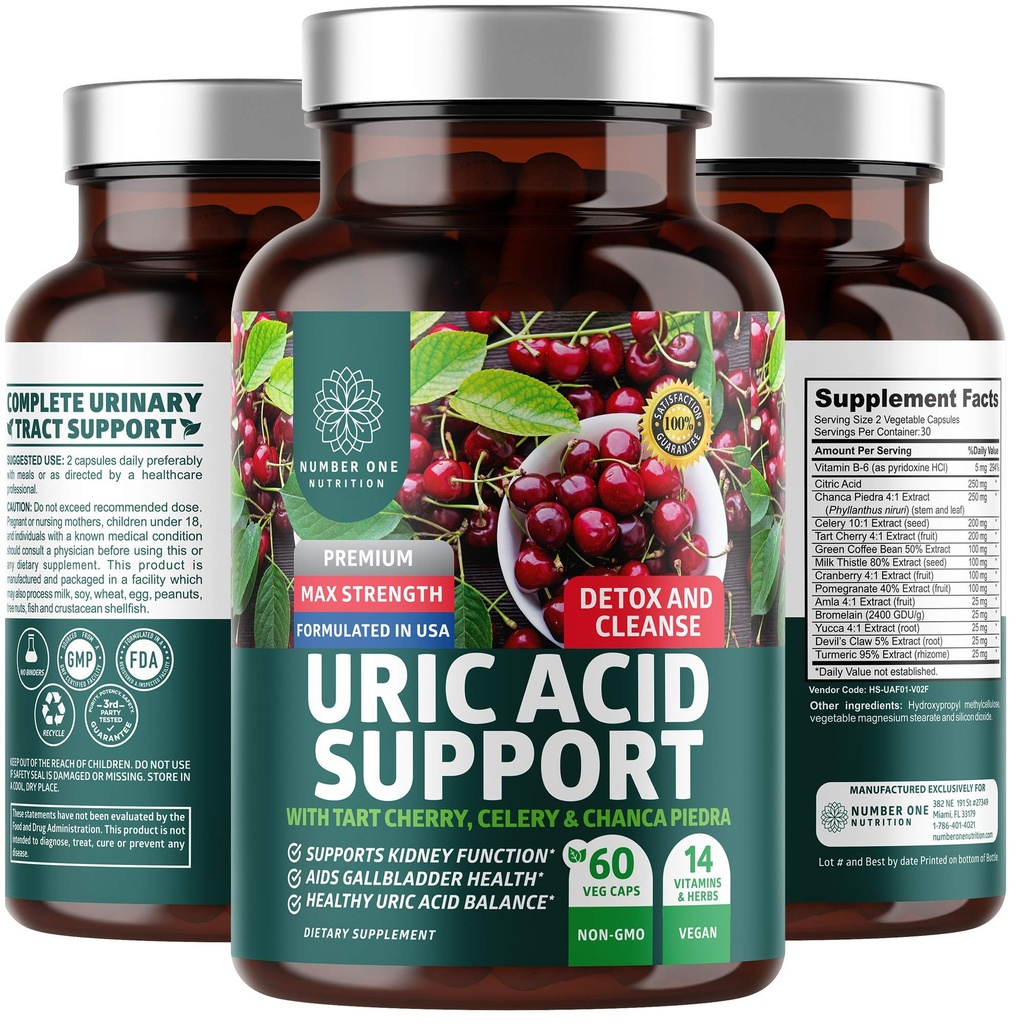 N1N Premium Acid Supplement [14X Potent Byliny] Všechny přírodní ledviny a kyseliny močové s Tart Cherry, Mléko Thistle, Cranberry, Celer, Chanca Piedra, 60 Veg Caps