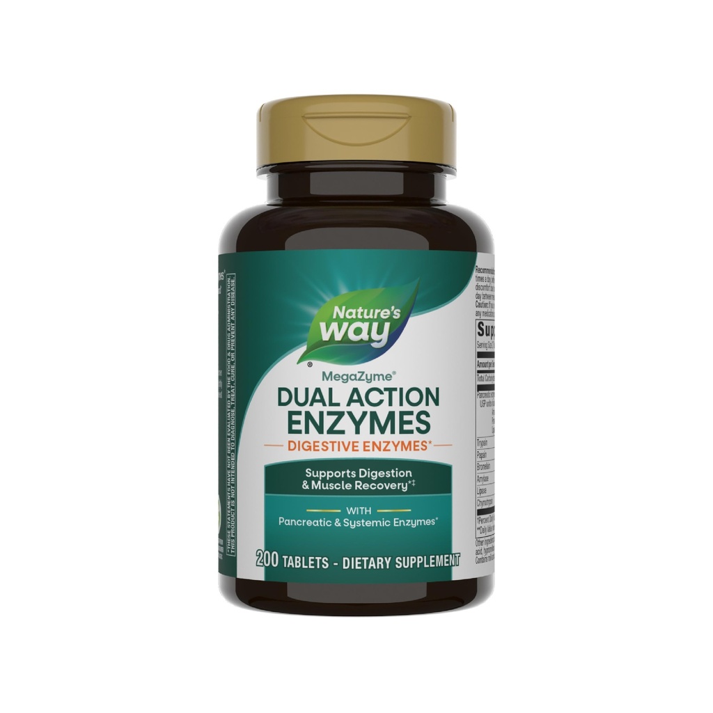 Nature 's Way Mega- Zyme, Pancreatic & Systemic Enzymes *, Relieves Occasional Muscle Soelth Due to overertion and Working, * Digestive Support *, 200 Tablet (Balení květen Vary)