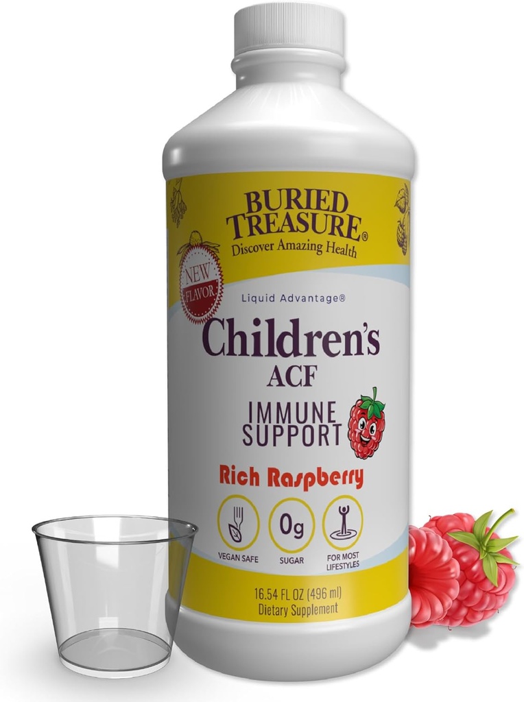 Pohřbené poklady Children ACF Advanced Imunitation Support, Cherry Flavor, 16oz w / Dog Cup, Imunite Booster dodatek pro děti, Liquid Herbal Imunity Formule w / Vitamin C Elderberry Enchinacea Zinek