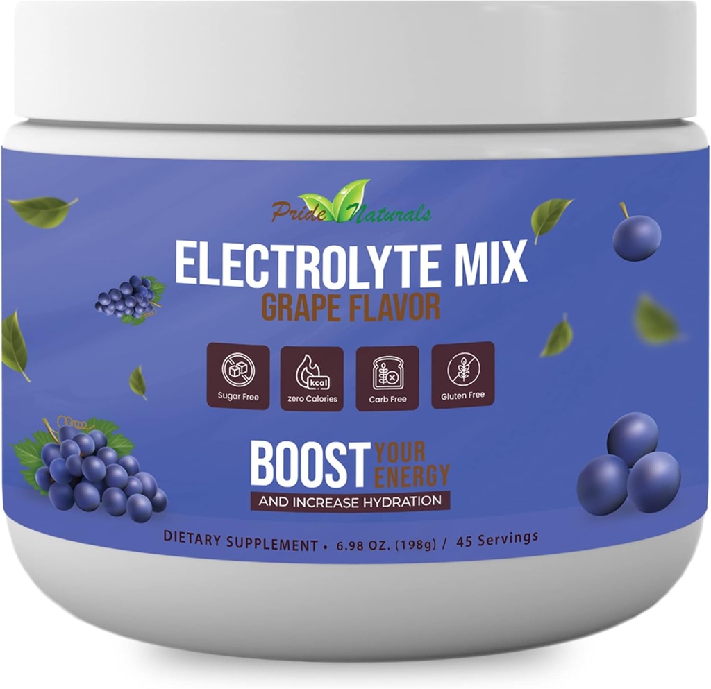 Electrolyte Powder - Osvěžující cvičení Recovery Electrolytes, Sugar Free, Gluten Free & Vegan, Pure Keto & Paleo Hydration Behavage, Imunitate Booing Vitamíny (198 Grams, Grape)