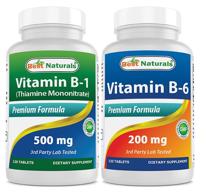 Nejlepší Naturals Vitamin B1 jako Thiamin Mononitrát 500 mg & Vitamin b6 200mg