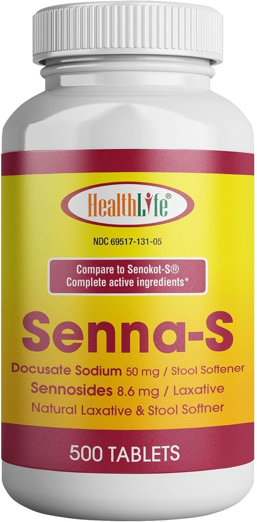 Zdraví LFE Senna-S tablety, Senna Plus (Laxative / Stool Softener) Gentle Overnight Relief of Occasional Constossional Generic for Senokot- S (Small (Balení po 1), 500)