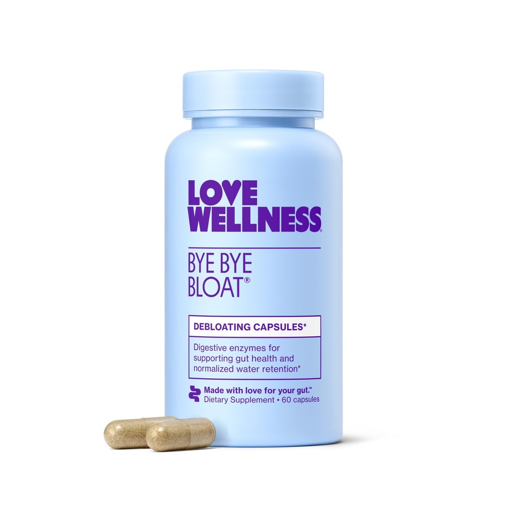 Love Wellness Bye Bloat 124; Dědičné Enzymy pro rychle působící Bloating Relief pro ženy 124; Pomáhá snížit zadržování vody a plyn Relief 124; Podporuje stravitelné zdraví s Fenugreek & Dandelion 124; 60 Počet