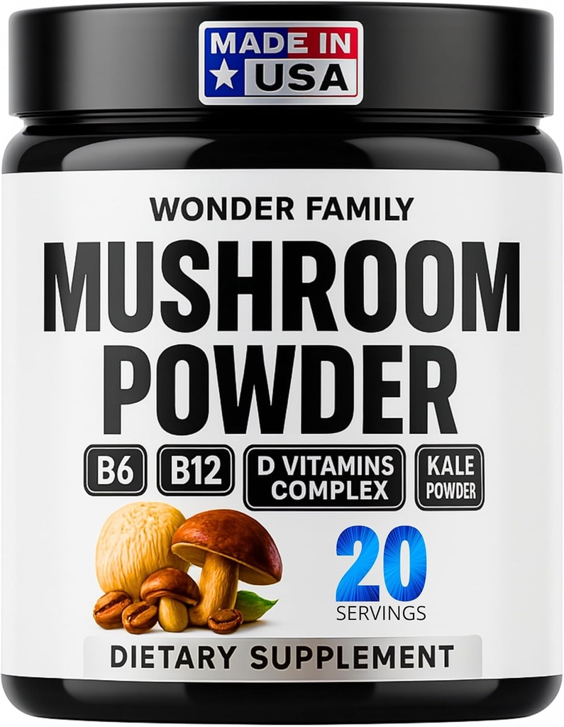Okamžitý Houbový prášek 10: 1 - Cordyceps Houbový dodatek s Reishi, Chaga & Shiitake - Caffeine- Volný noční nápoj s B6, B12, D + Probiotika Houba Cacao Organic Blend (No Sweetener)