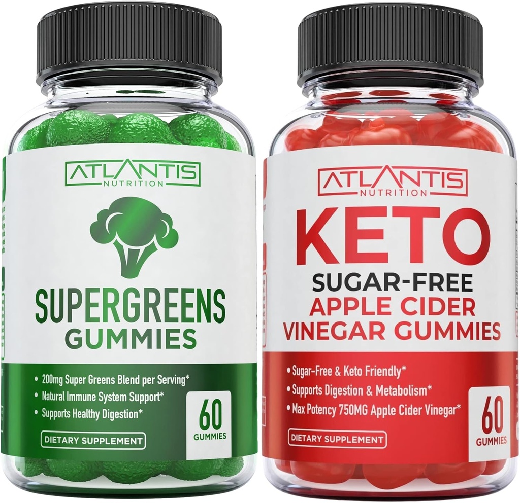 Atlantis Nutrition Supergreens 60 Gummies + Sugar Free Keto jablečný ocet 60 Gummies