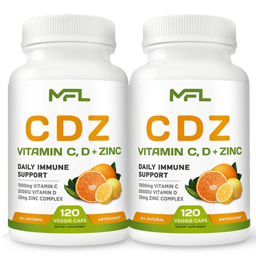 2 Pack, C D Z CZ124; Vitamin C, 1000mg CZ124; Vitamin D3, 125mcg CZ124; Zinek, 25mg CZ124; Non- GMO & gluten zdarma CZ124; 240 Služení