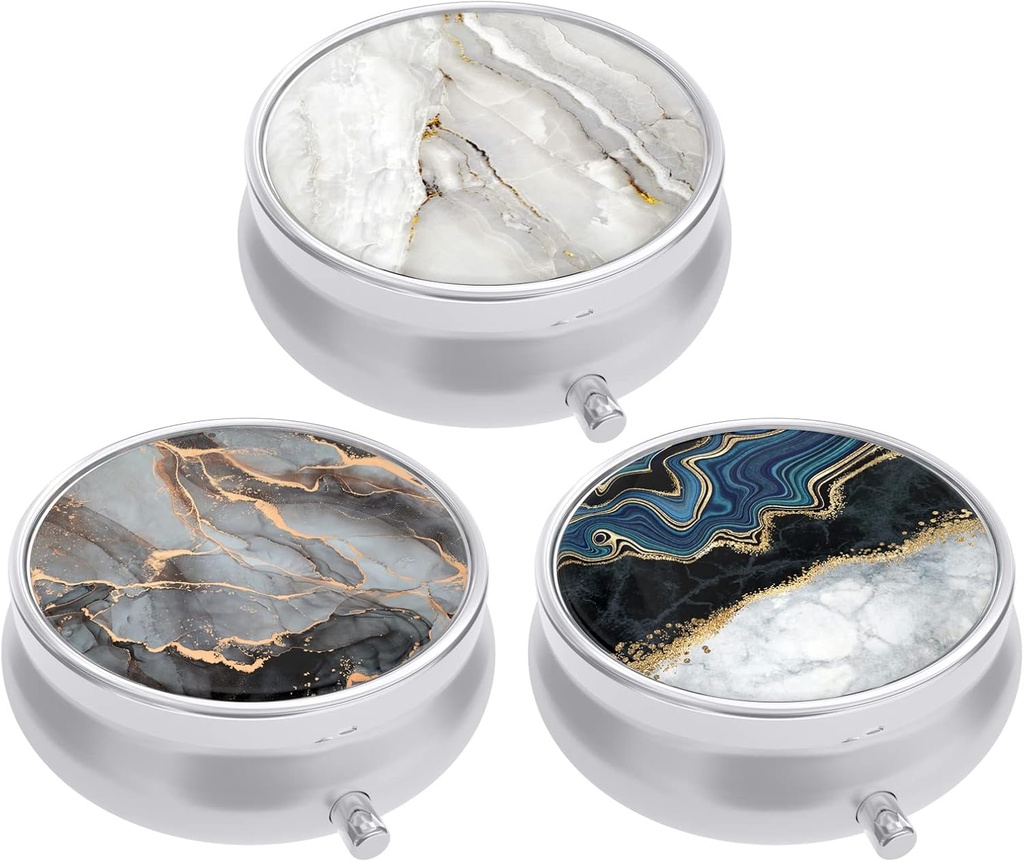 3 Pack Pill Box, Malé Pill Pouzdro pro Purse & Pocket, Roztomilý Pořadatel Travel Medicine, Přenosná medicína Kontejner Držák držet vitamíny, Léky, Rybí olej a dodatek, Abstract Art Marble