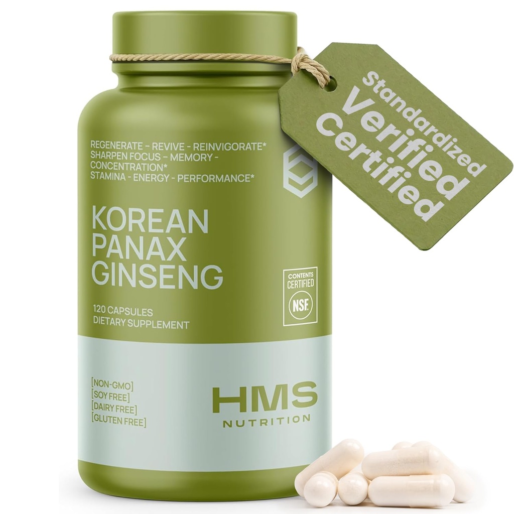 Korean Red Panax Ginseng 2000mg 120 Vegan Kapsle Super Strength Extract NSF Certifikované doplňky, High Ginsenosids Podporuje energii, Stamina, Performance a Clarity
